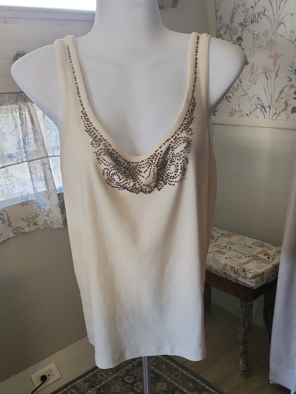 Ralph Lauren Ivory Embellished Tank Top